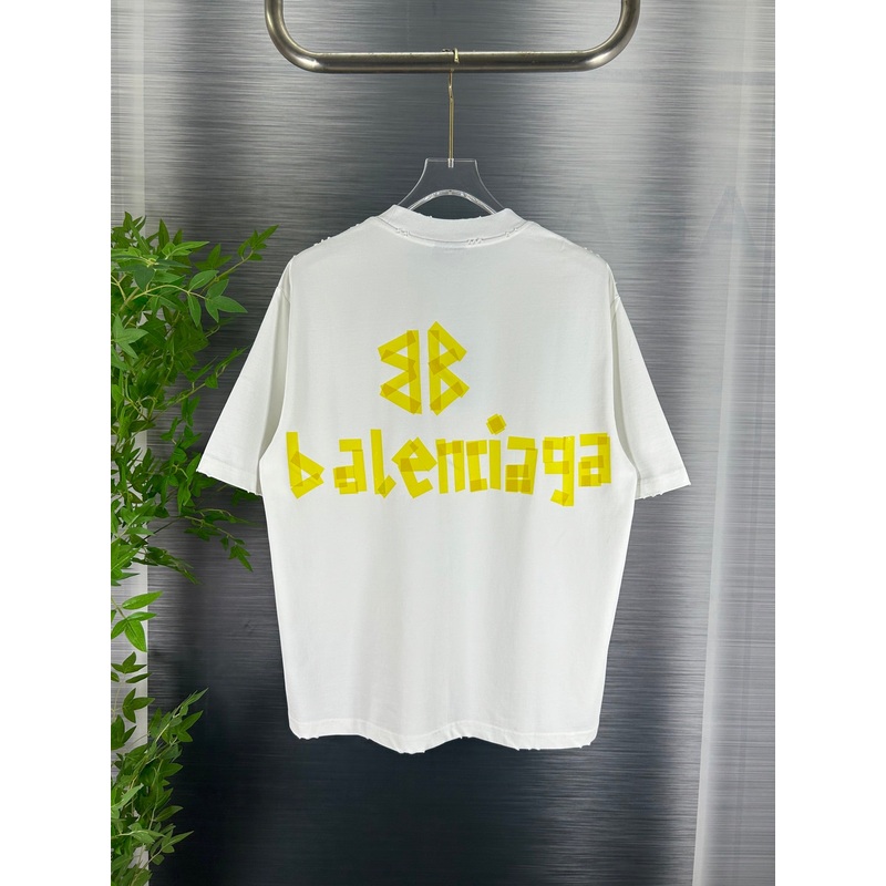 BALENCIAGA Distressed Tape Detail Long Sleeve T-Shirt Vintage Washed Oversized Fit (XSL)