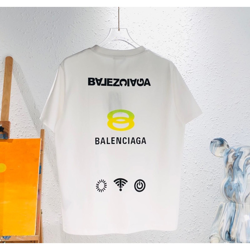 BALENCIAGA Logo Print & Embroidery Cotton T-Shirt Unisex Relaxed Fit (SXL)
