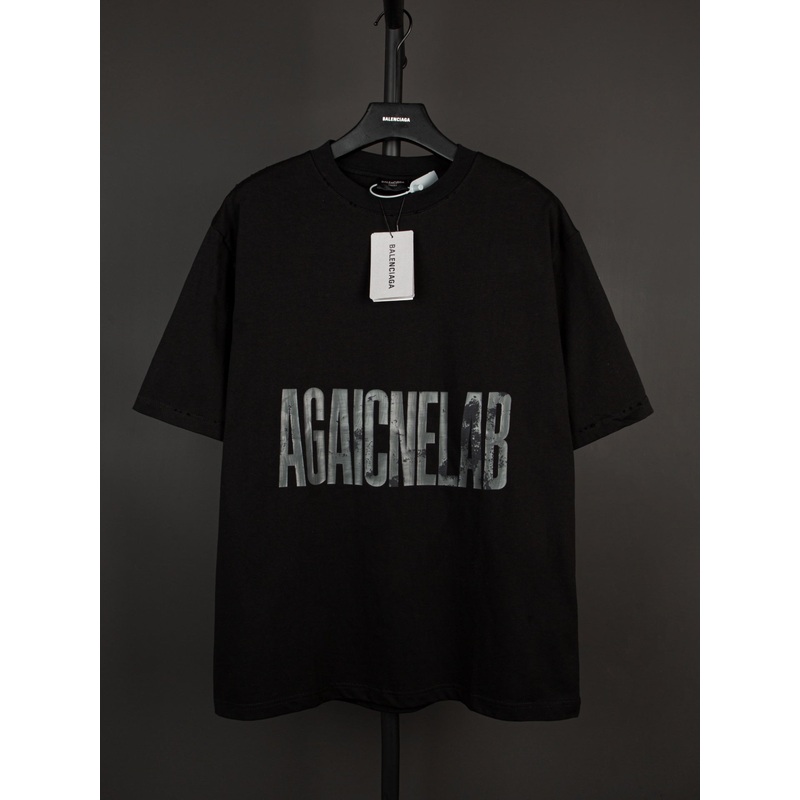 BALENCIAGA Oversized Distressed Reverse Logo Cracked Print T-Shirt (XSL)