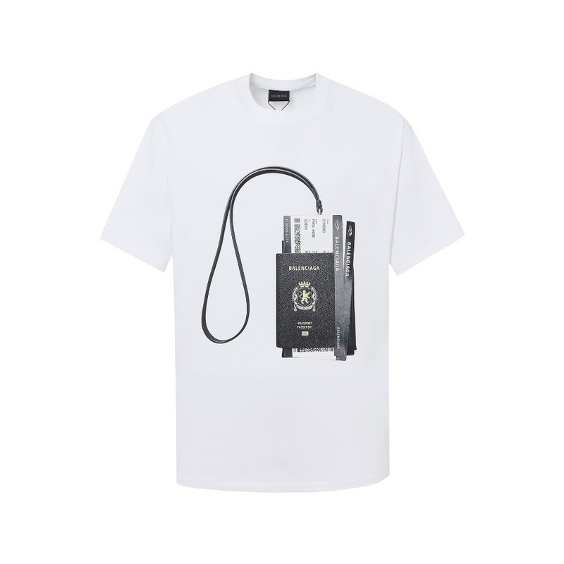 BALENCIAGA Passport Graphic White Ink Print T-Shirt (XSL)