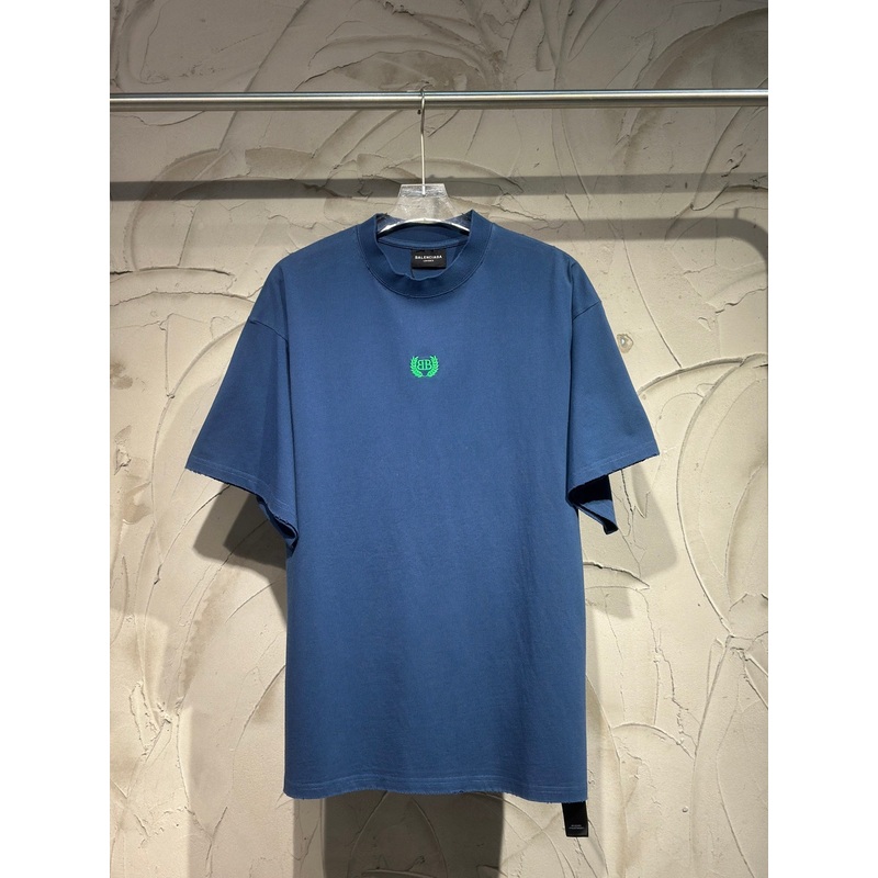 BALENCIAGA 2025SS Classic Double-B Wheat Embroidery T-Shirt  Washed Black / Blue  Unisex  Sizes 1-4
