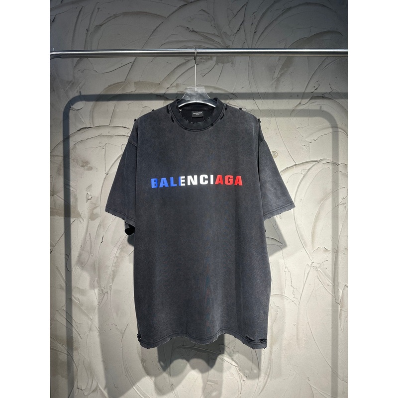 BALENCIAGA 25FW Distressed Foamed Logo Shorts  Washed Black  Unisex  Sizes 1-4