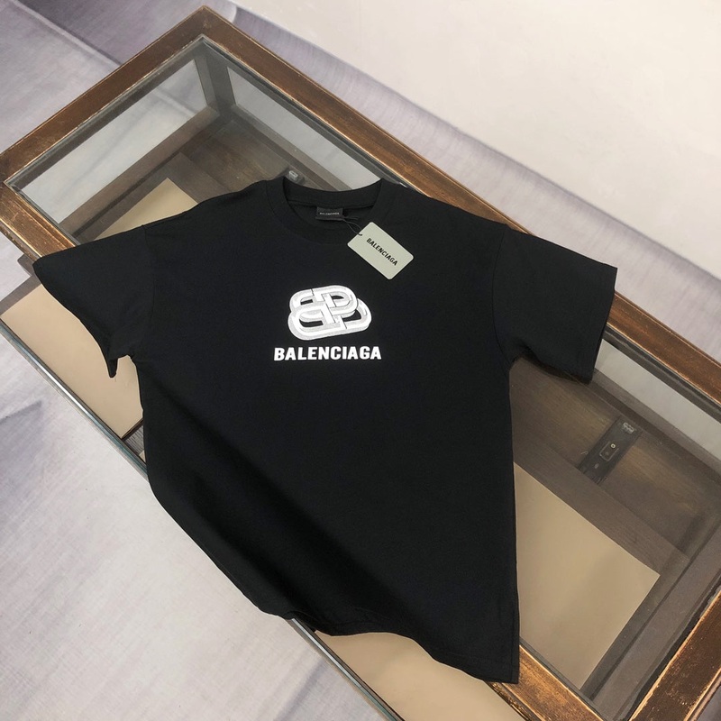 BALENCIAGA 25SS Logo Print Crewneck T-Shirt – Black / White / Rose Red – Unisex – XS / S / M / L