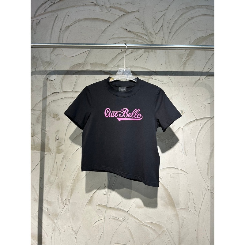 BALENCIAGA BLCG Womens CIAO HELLO Distressed Print T-Shirt  Black (Size 13)