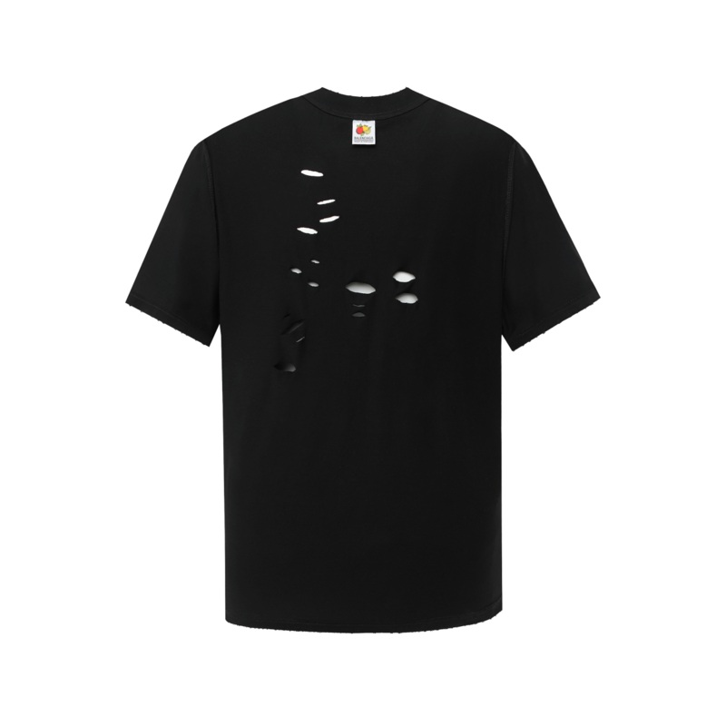 BALENCIAGA Distressed Inverted Logo Embroidered Oversized T-Shirt Black/White (Size 14)