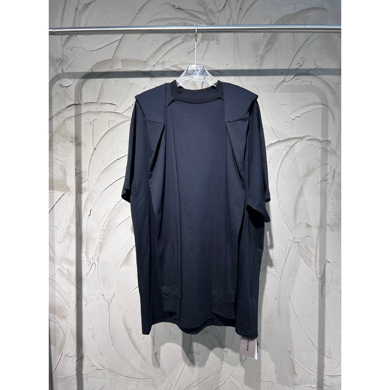 BALENCIAGA Layered Oversized Hoodie T-Shirt with Embroidered Logo  Black/Grey (Size 14)