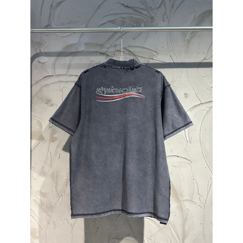 BALENCIAGA 25SS Coca Wave Inside-Out Distressed T-Shirt Black / Khaki Unisex Sizes 1-4