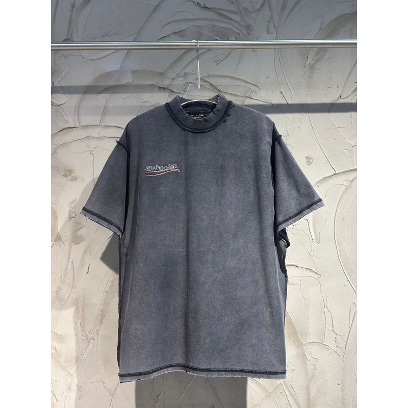 BALENCIAGA 25SS Coca Wave Inside-Out Distressed T-Shirt  Black / Khaki  Unisex  Sizes 1-4