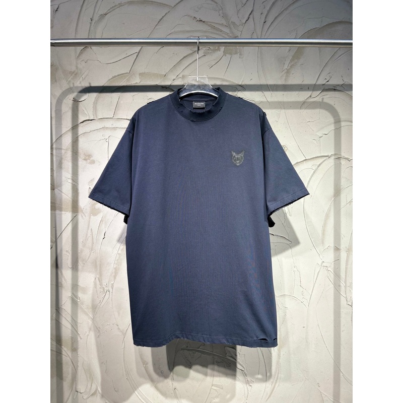 BALENCIAGA New Double-B Wheat Embroidery & Pearl Logo Print Oversized T-Shirt  Blue-Black  Unisex  Sizes 1-4