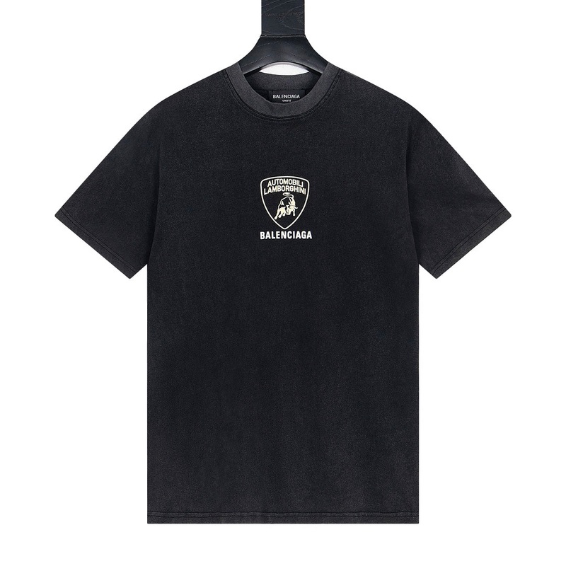 BALENCIAGA Y804 Lamborghini Logo Print Distressed T-Shirt  Washed Black  Unisex  XS-L
