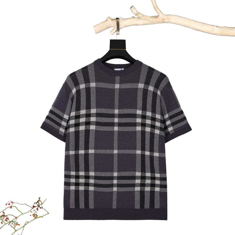 BURBERRY Checked Colorblock Wool-Cotton Crewneck T-Shirt Unisex XSL
