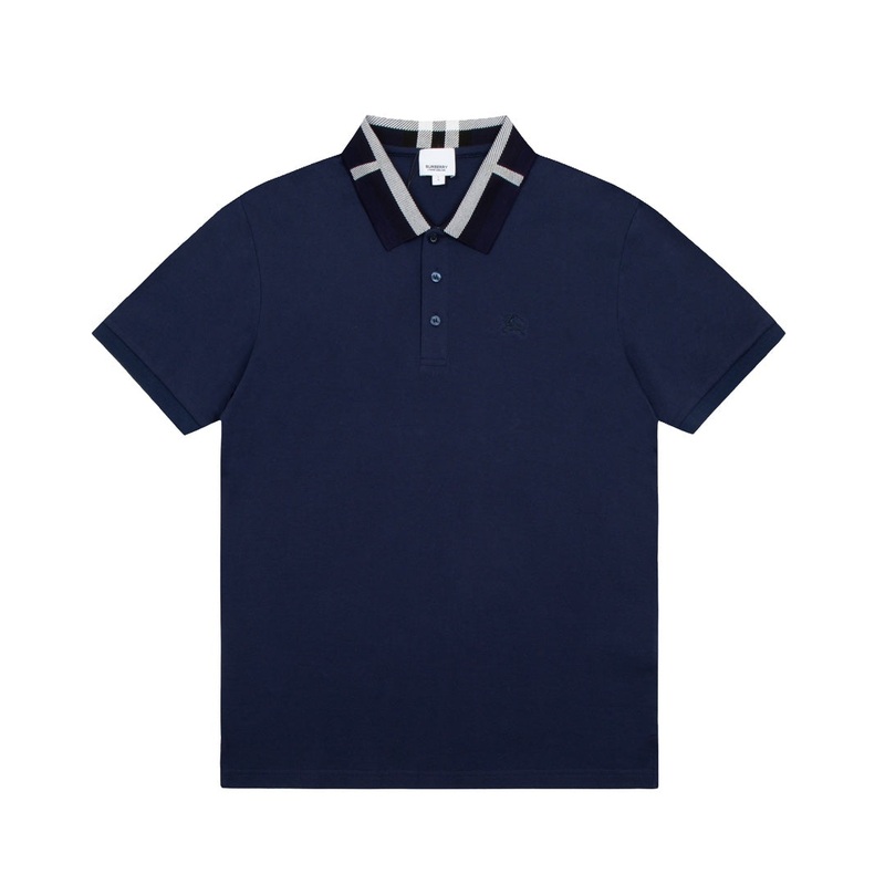 BURBERRY Mens Striped Collar Contrast Polo Shirt with Equestrian Knight Embroidery Royal Blue | Sizes M3XL