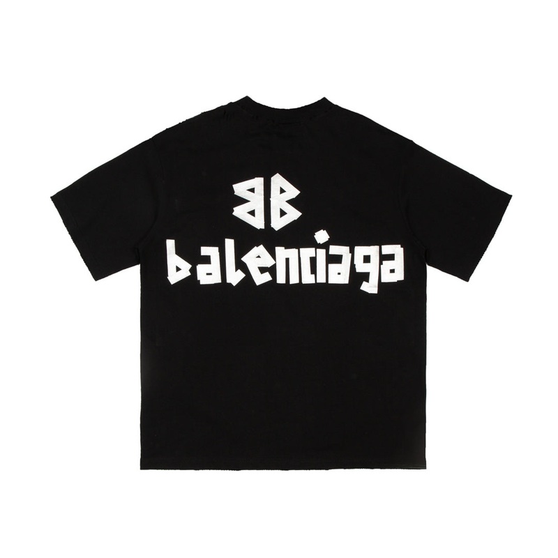 BALENCIAGA Oversized Tape Logo Distressed T-Shirt Streetwear Unisex XSL