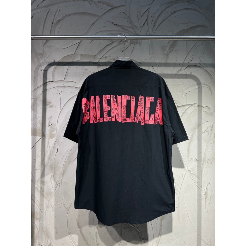 BALENCIAGA Red Signature Tape Short-Sleeve Shirt  Unisex | Sizes 13