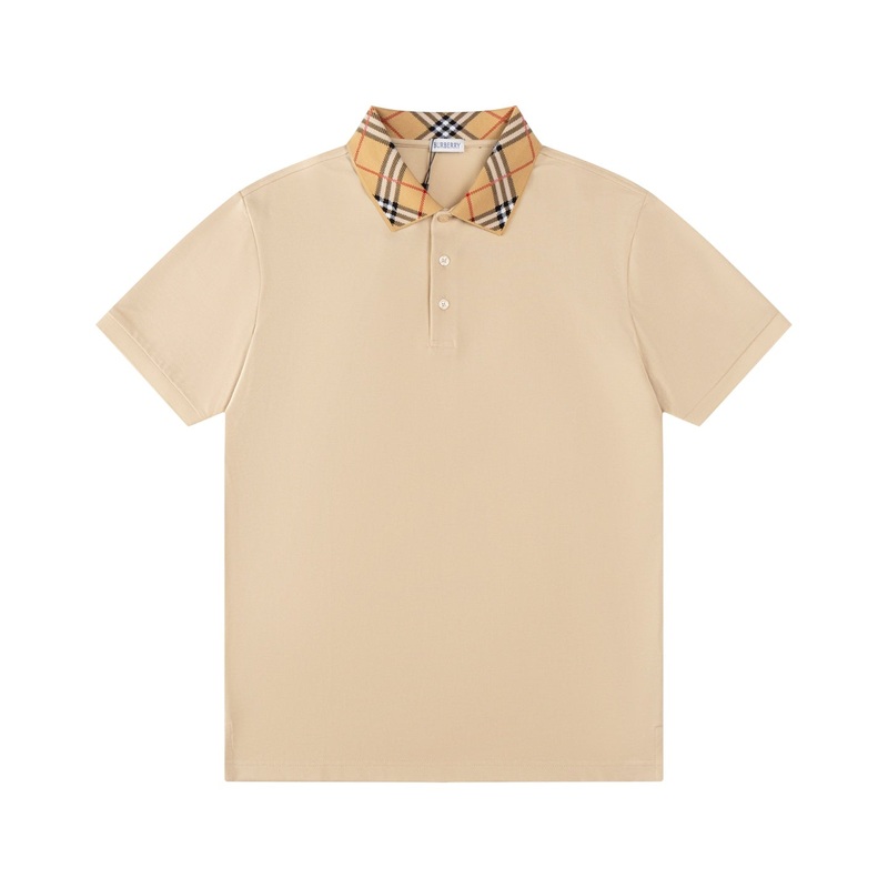 BURBERRY Mens Contrast Stripe Collar Polo Shirt with Logo Embroidery  Apricot | Sizes M3XL