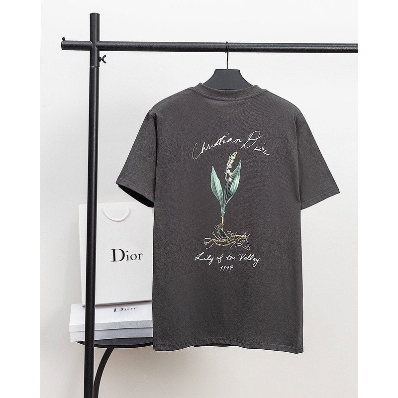 DIOR 2024SS Script Logo Lily of the Valley Flocked T-Shirt  Gray | Sizes XSL