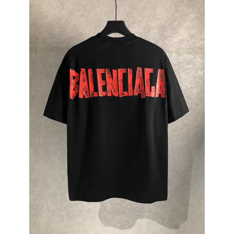 BALENCIAGA Back Tape Logo T-Shirt Premium Cotton Layered Print Oversized Unisex – Size XSL