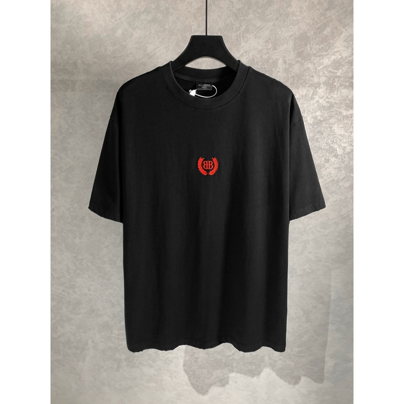 BALENCIAGA Double-B Wheat Crest Embroidered T-Shirt Premium Cotton Oversized Unisex – Size XSL