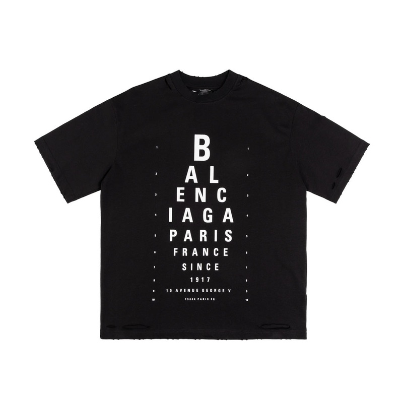 BALENCIAGA Eye Chart Logo Distressed Oversized T-Shirt Unisex XSL