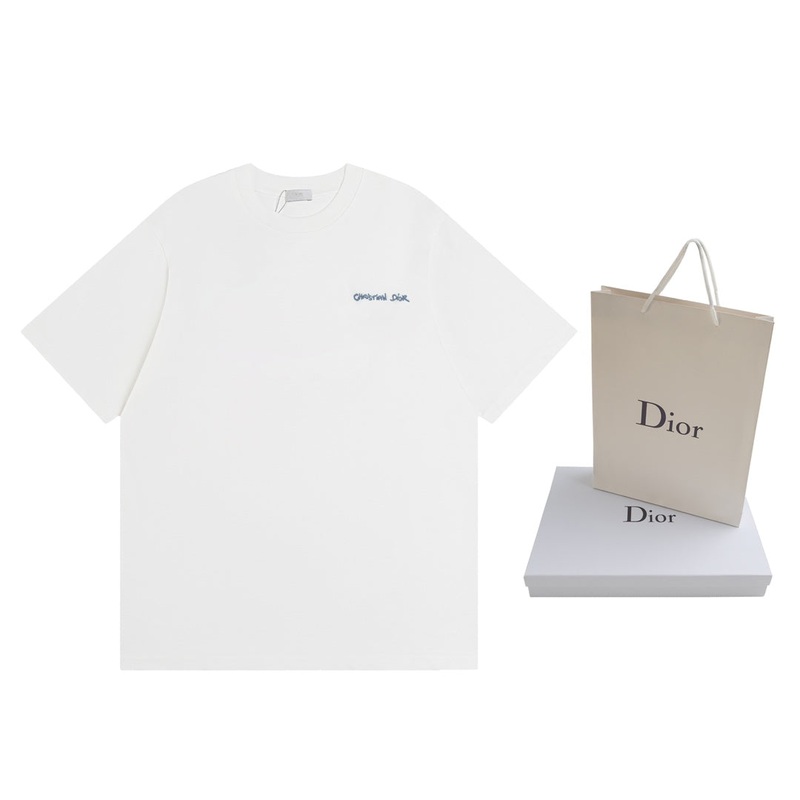 DIOR 2024 Embroidered Logo T-Shirt | Premium 280g Cotton | Sizes XSL | Gray, White