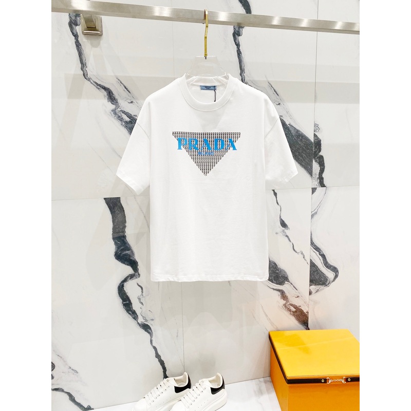 PRADA 260g Cotton Logo Triangle Print T-Shirt | Sizes XSL