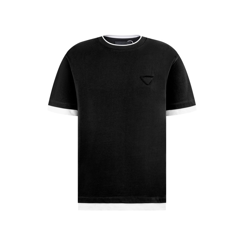 PRADA 2025 Dual-Layer Effect Triangle Logo Patch T-Shirt | SXL