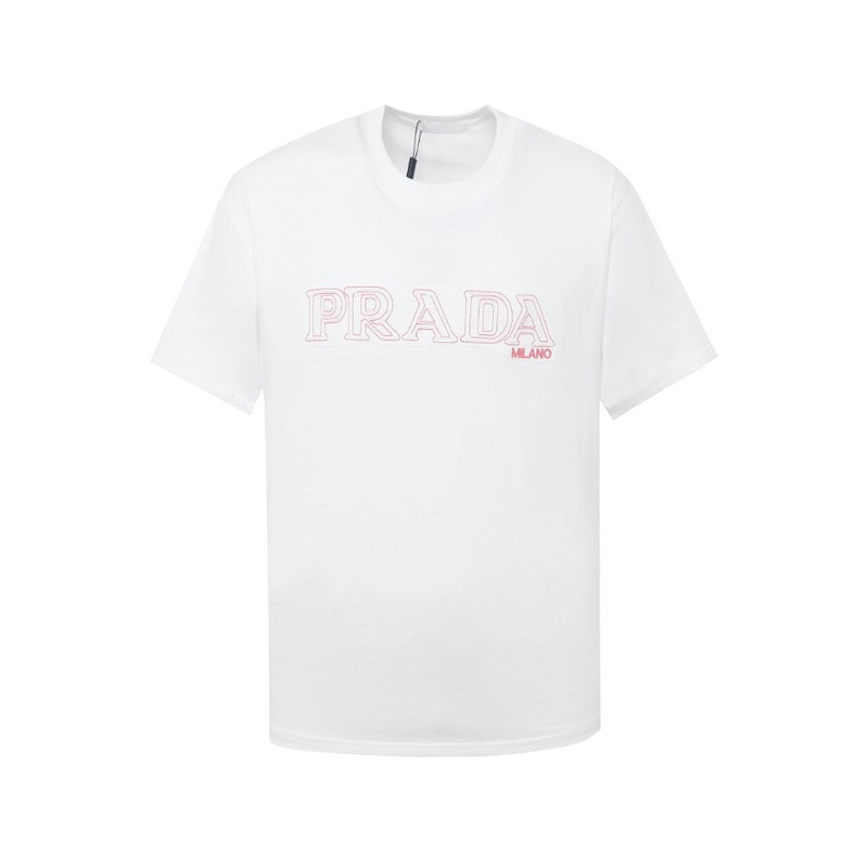 PRADA 24SS Double Appliqu Embroidered Cotton T-Shirt | SXL