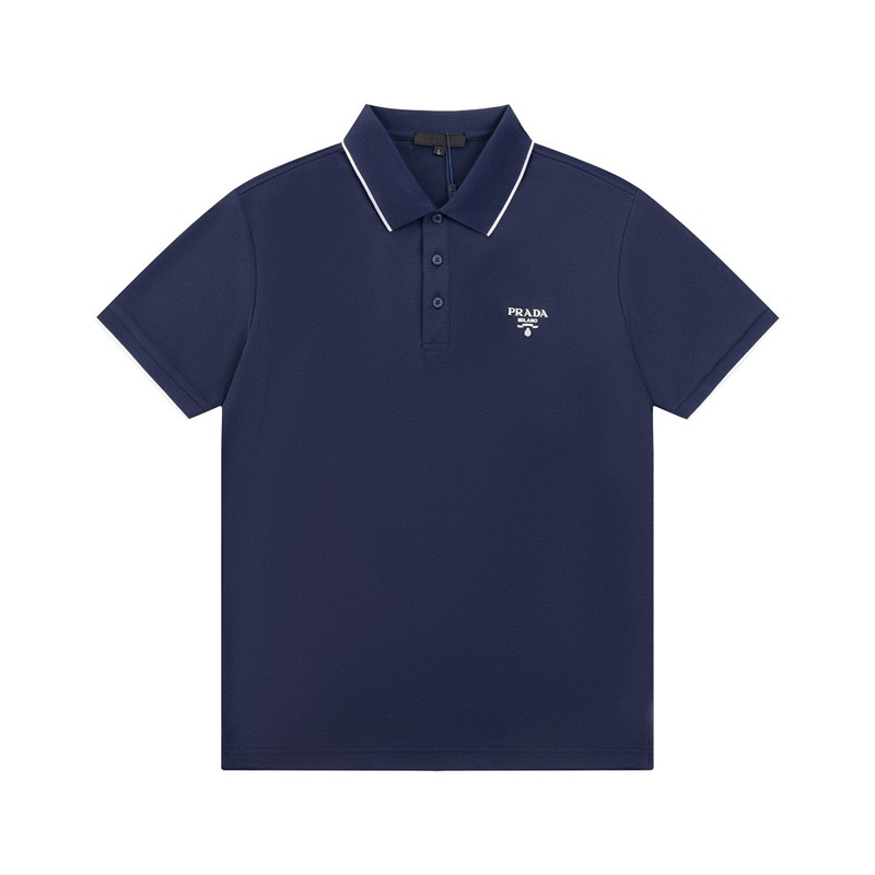 PRADA Contrast Collar Logo Triangle Polo Shirt  Royal Blue  Sizes M3XL