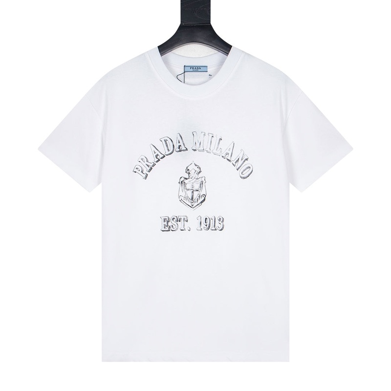 PRADA Distressed Anchor Logo Print Cotton T-Shirt | XSL