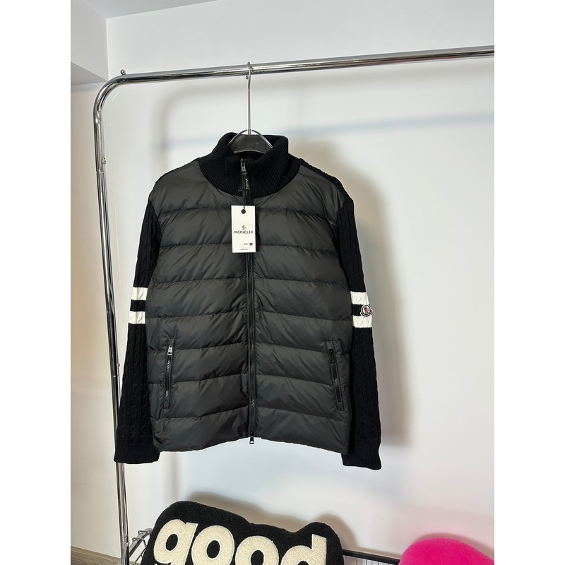 MONCLER Knit-Panel Down Jacket | HMY37# | Premium Goose Down | Black / Grey | Size 14