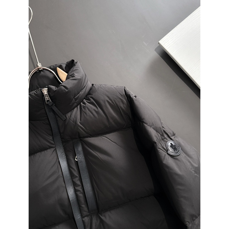 Moncler Leather-Trim Short Down Jacket | Black / Coffee | Size 15