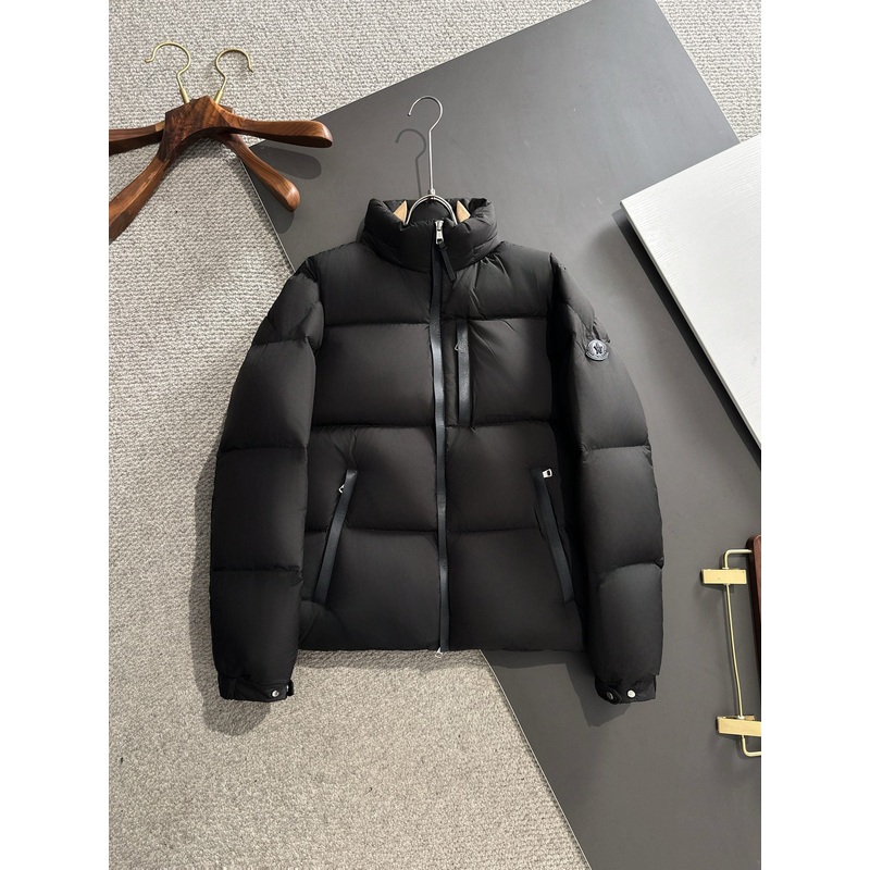 Moncler Leather-Trim Short Down Jacket | Black / Coffee | Size 15