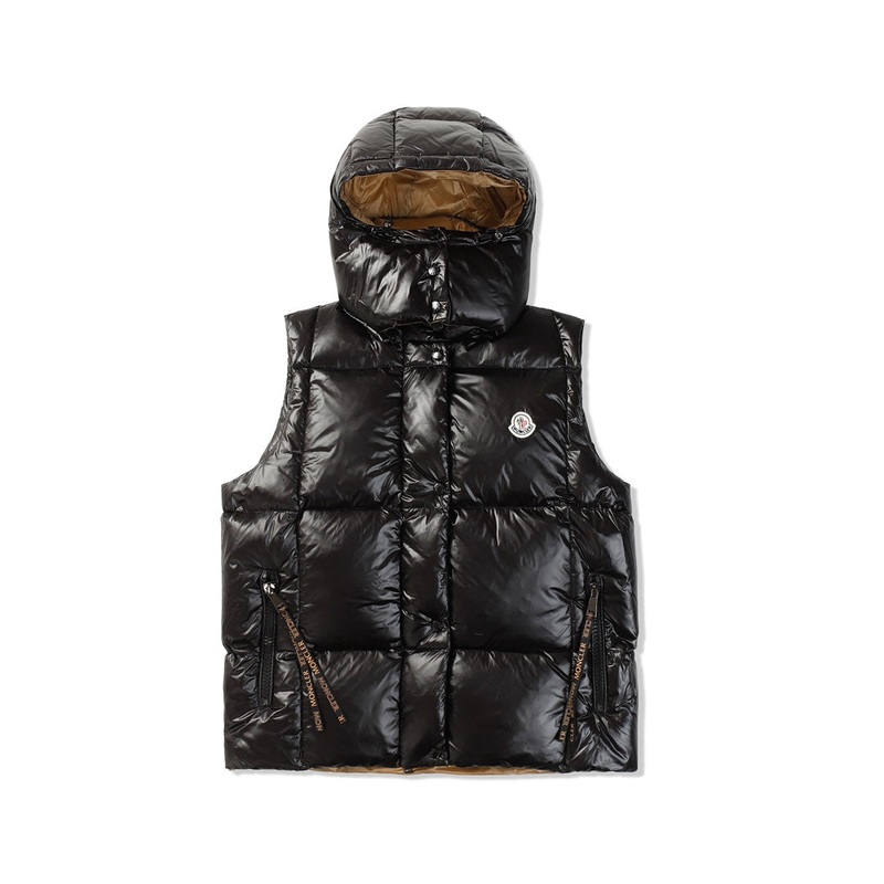 Moncler Parana Womens Color-Block Hooded Down Vest | Puffer Gilet | Black / White-Pink / Apricot | Sizes 03
