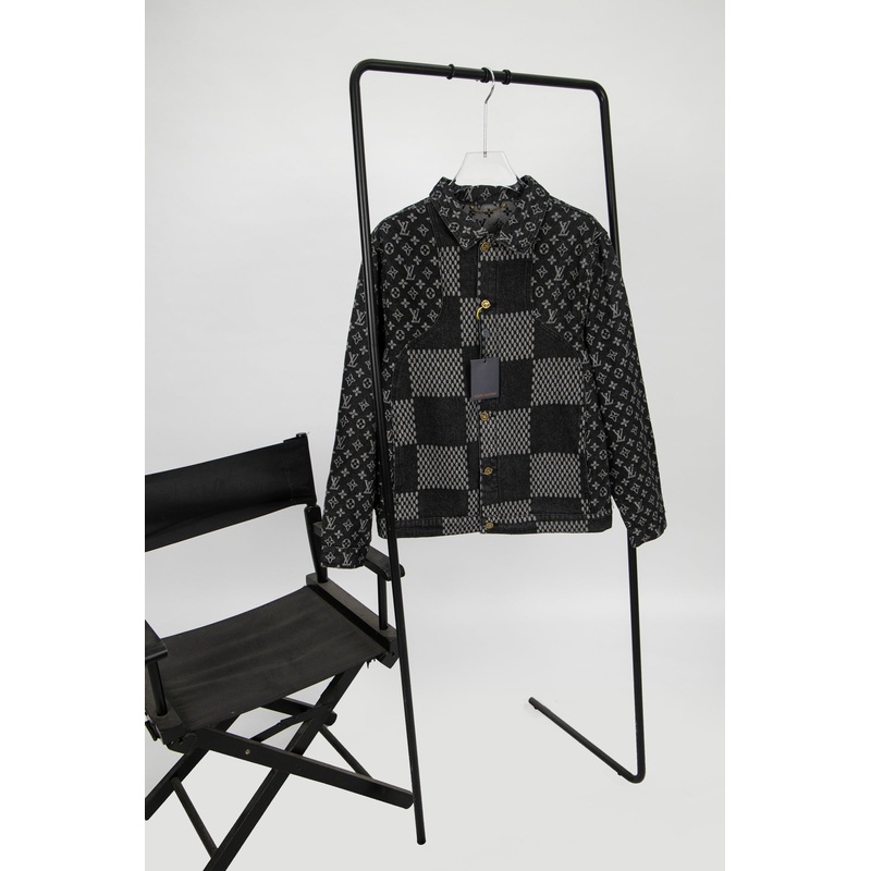 Top Version Louis Vuitton x Nigo x Virgil Abloh Monogram Checkered Patchwork Washed Denim Jacket  Unisex