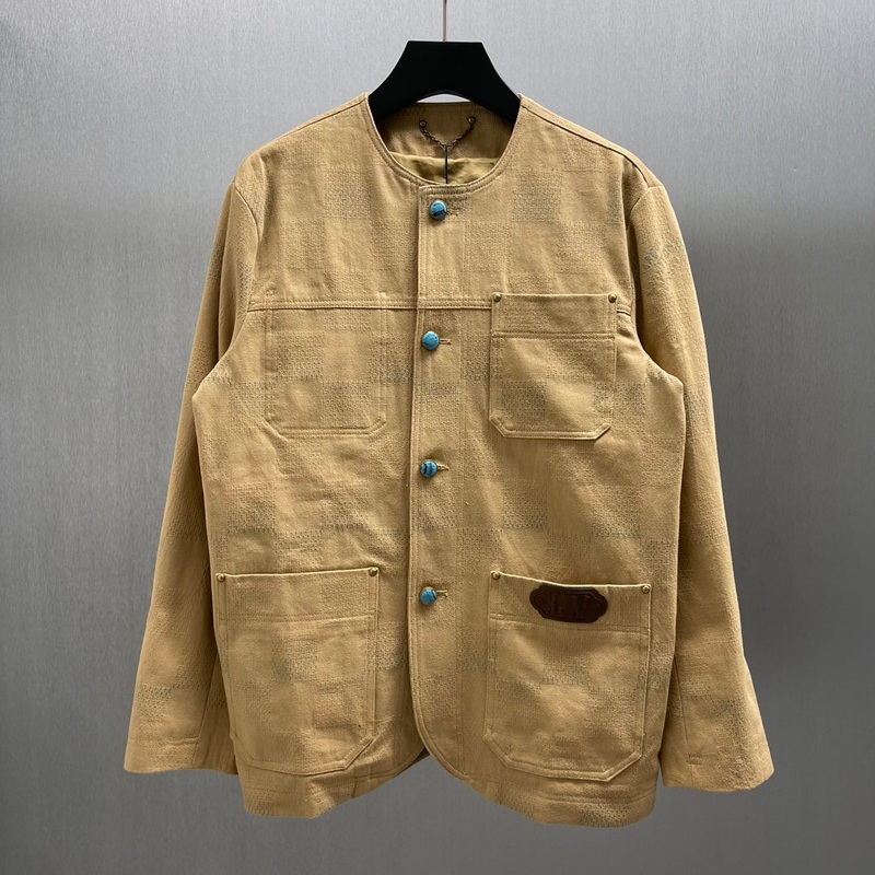 LV Collarless Jacquard Denim Workwear Jacket | Sizes SXL