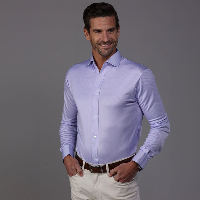 Quattro Flex Dress Shirt with Semi-Spread Collar Lavender Houndstooth