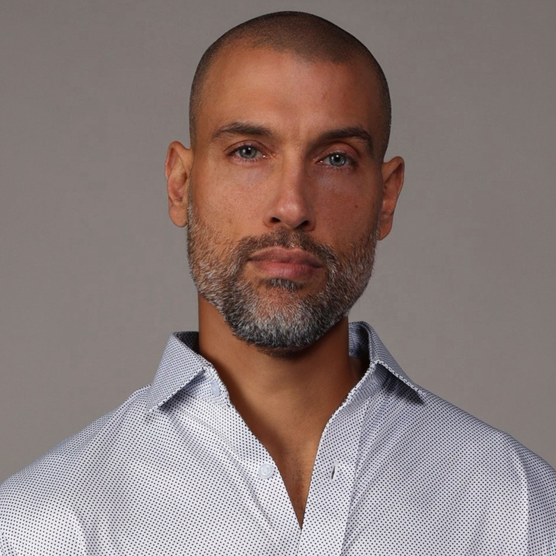 Quattro Flex Dress Shirt with Semi-Spread Collar White Micro Dot