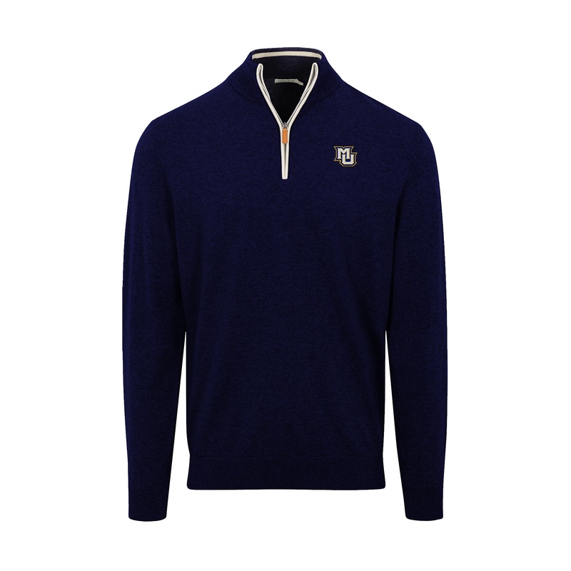 Marquette Navy with White Trim Luxury Touch Cotton and Cashmere Quarter Zip Sweater