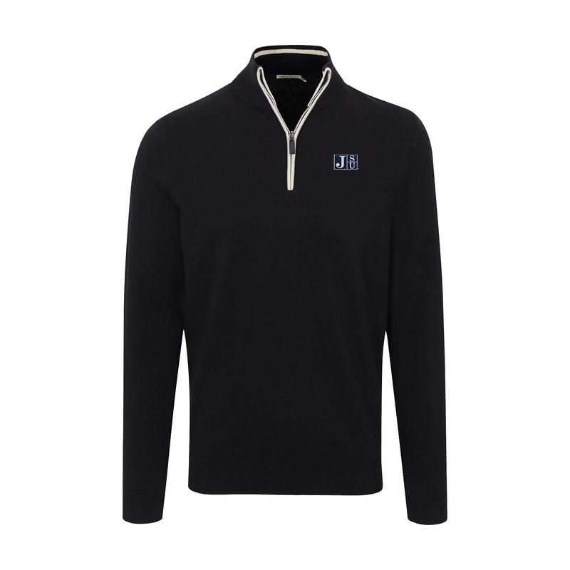 Jackson State Black with White Trim Luxury Touch Cotton and Cashmere Quarter Zip Sweater
