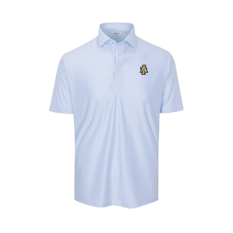 North Carolina A&T Featherweight Flex Polo Camden White with Blue Stripe