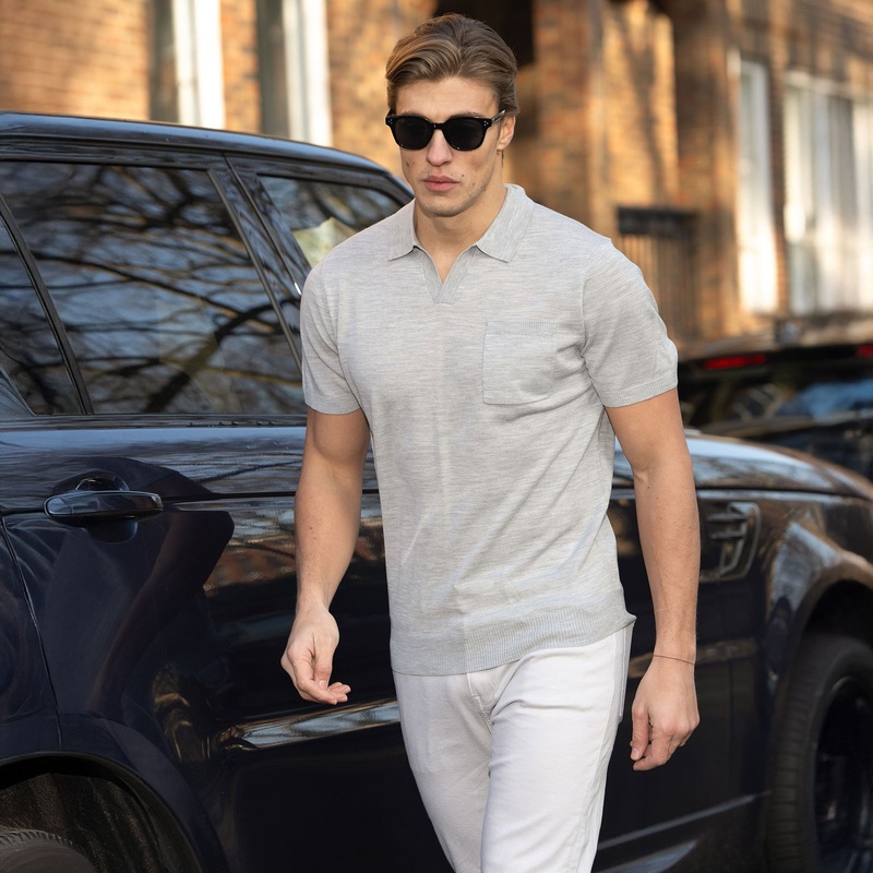 Bellagio Buttonless Short Sleeve Merino Polo Grey