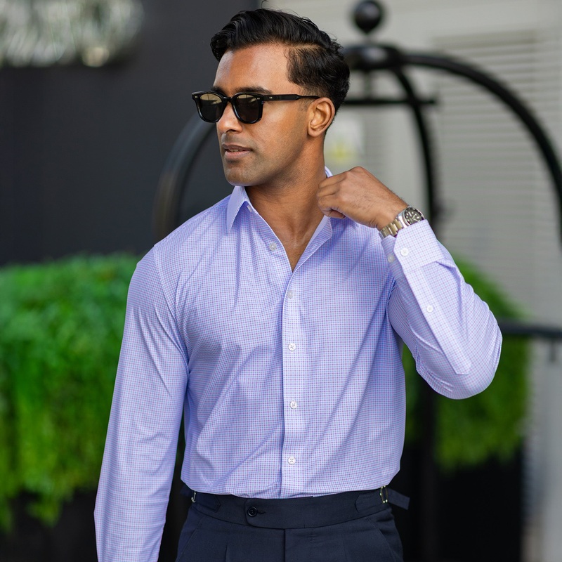 Apex Performance Dress Shirt Lavender and Blue Multi Gingham