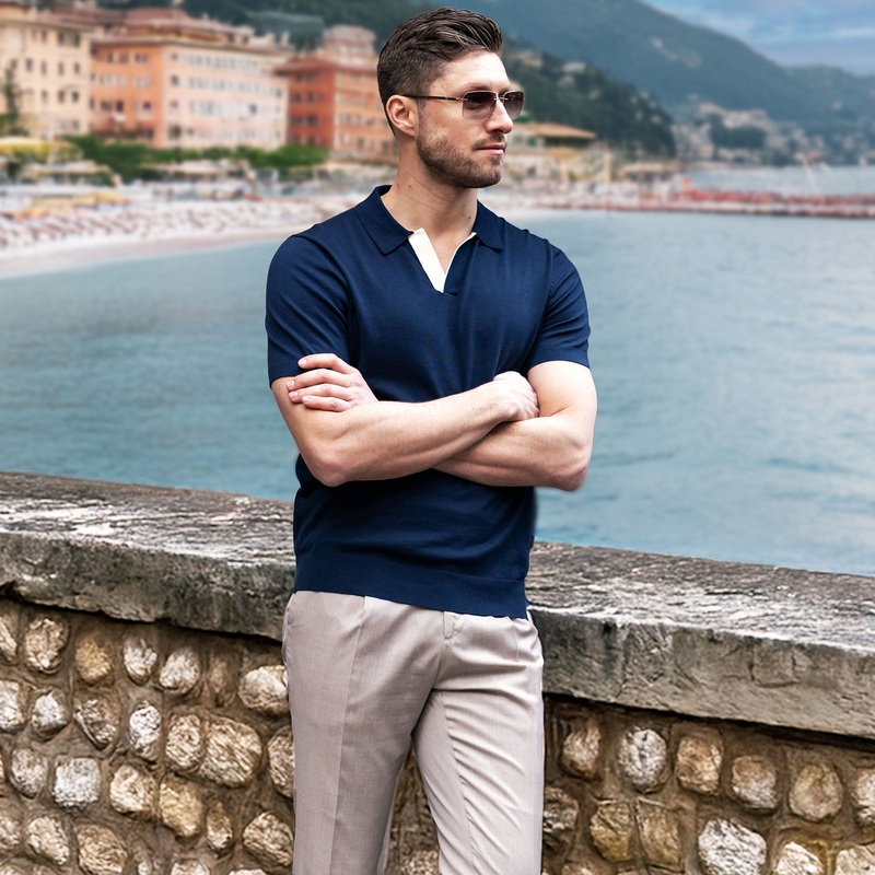 The Maranello Contrast Collar Polo Navy – Tailored Fit