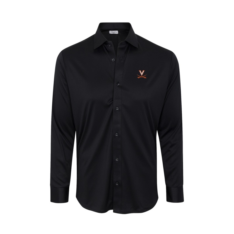 Virginia Quattro Flex Dress Shirt with Semi-Spread Collar Black