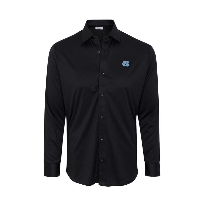 North Carolina Quattro Flex Dress Shirt with Semi-Spread Collar Black