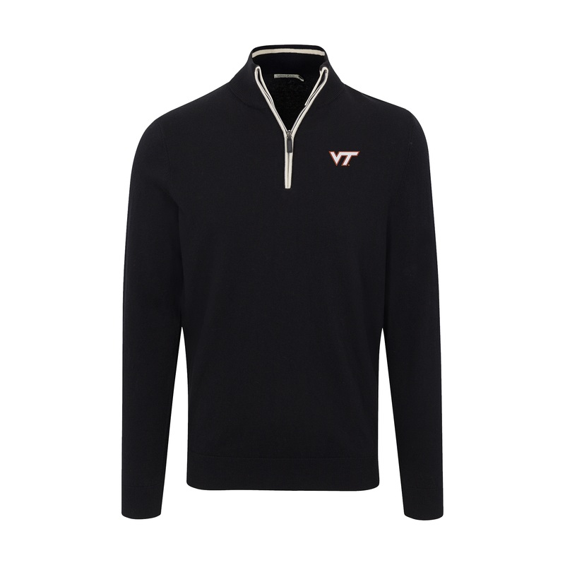 Virginia Tech Black with White Trim Luxury Touch Cotton and Cashmere Quarter Zip Sweater
