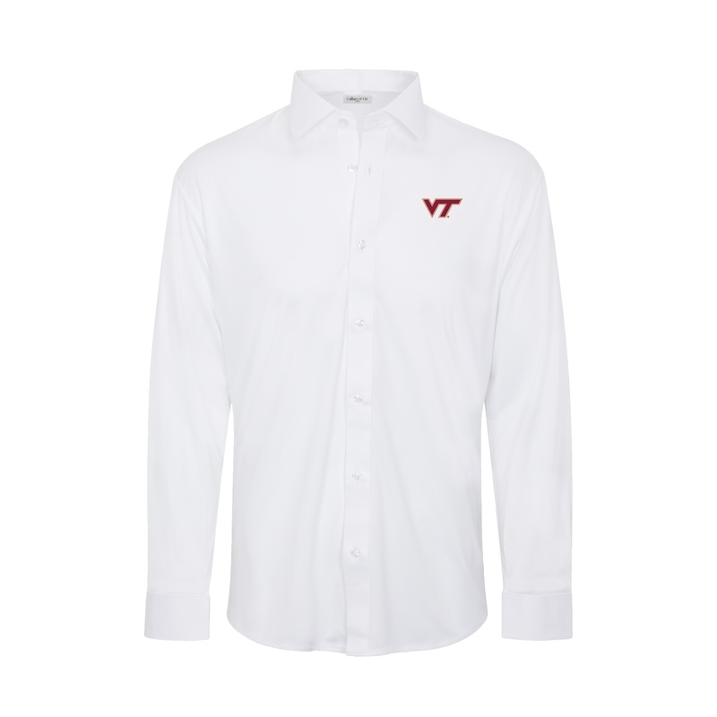 Virginia Tech Quattro Flex Dress Shirt with Semi-Spread Collar White