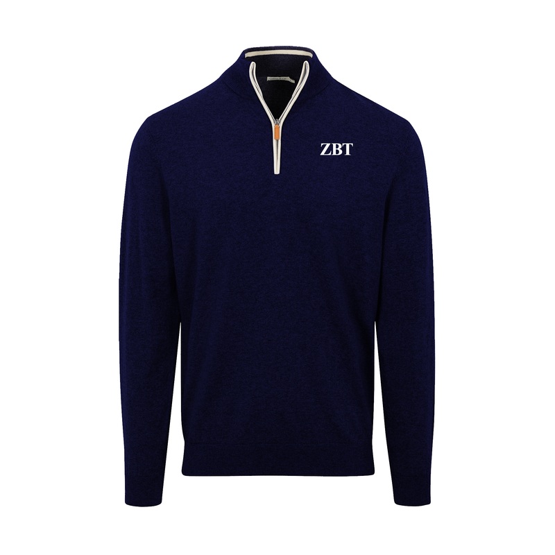 Zeta Beta Tau Navy with White Trim Luxury Touch Cotton and Cashmere Quarter Zip Sweater