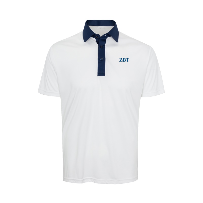 Zeta Beta Tau Semi-Spread Collar Polo Austin White with Navy Accent