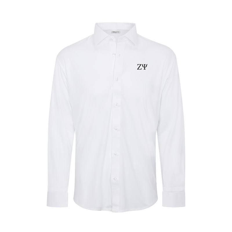 Zeta Psi Quattro Flex Dress Shirt with Semi-Spread Collar White